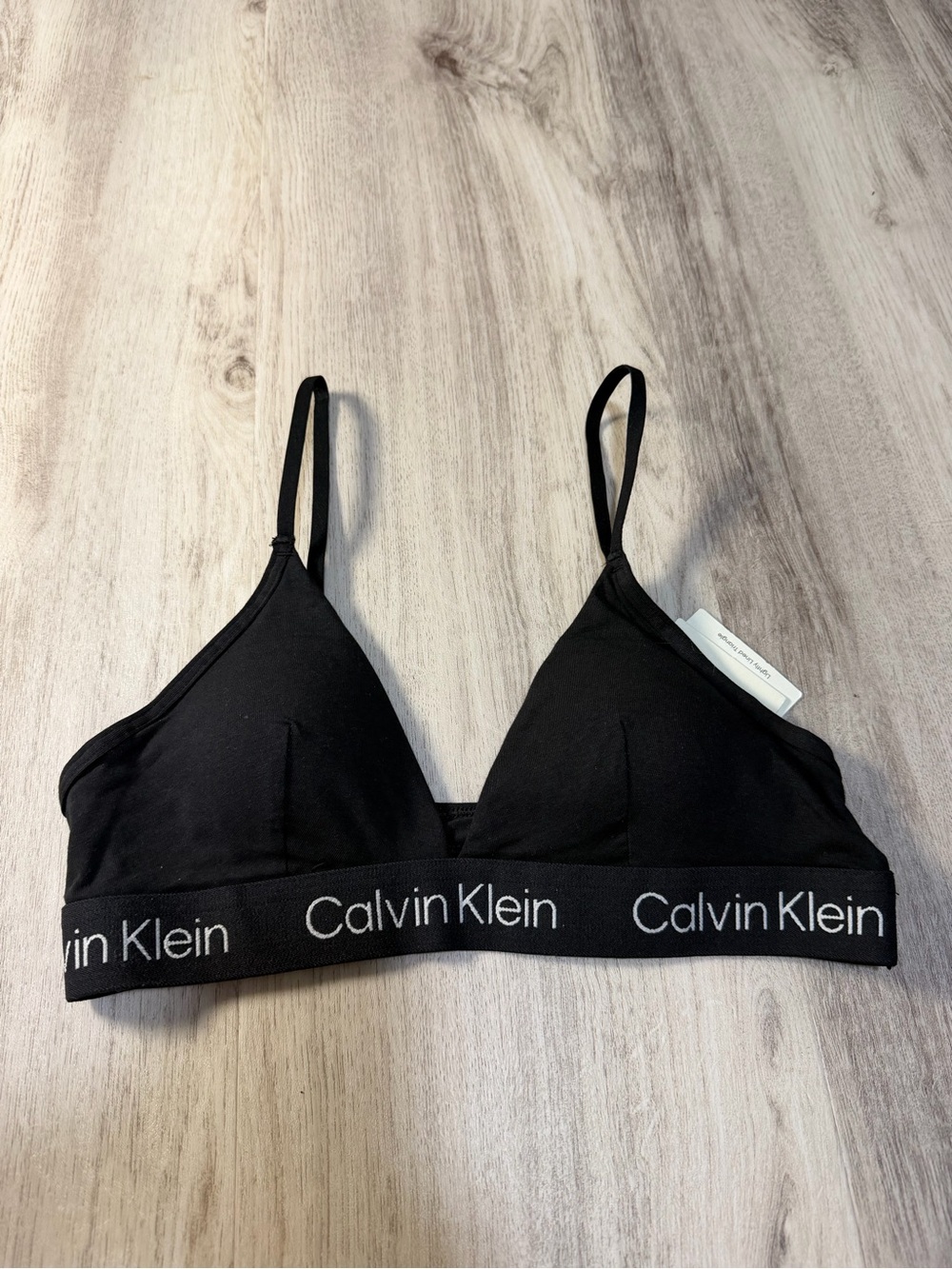 Calvin Klein Black Logo Cotton Bralette with Thin Straps
